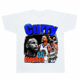 Basket Ball Star T Shirt Basketball Stephen Curry Washed Distressed Printed T-Shirt Short Sleeve Retro Pure Cotton
