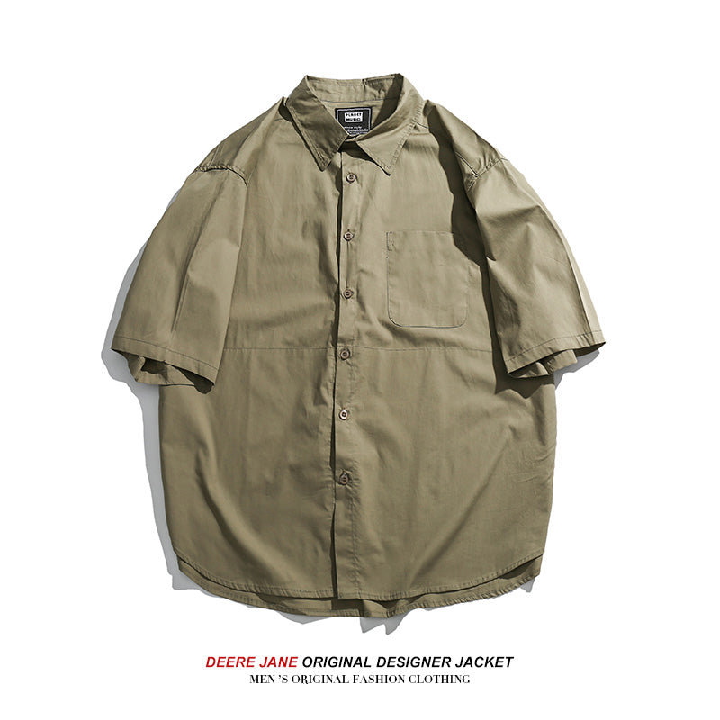 Men Shirts Summer Short Sleeve Shirt Loose-Fitting Versatile Blouse Coat