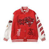 Off White Jacket Spring and Autumn OW Joint Team Pattern Baseball Jacket Jacket