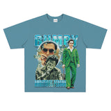 Film Star T Shirt Loose Heavy Retro Street Cotton Small Neckline T-shirt for Men and Women