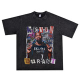 Basket Ball Star T Shirt Basketball Kevin Durant Washed Distressed Printed T-Shirt Personalized Short Sleeve Pure Cotton