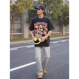 Basket Ball Star T Shirt Basketball Stephen Curry Washed Distressed Printed T-Shirt Short Sleeve Retro Pure Cotton