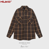 MIJKO Mens Jacket Loose Plaid Unisex Jacket