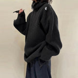 MIJKO Mens Jacket Turtleneck Knitted Ripped Sweater