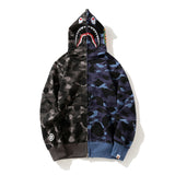 Bathing Ape Hoodie Color Matching Zip Full Open Camo Shark Hooded Sweater Jacket