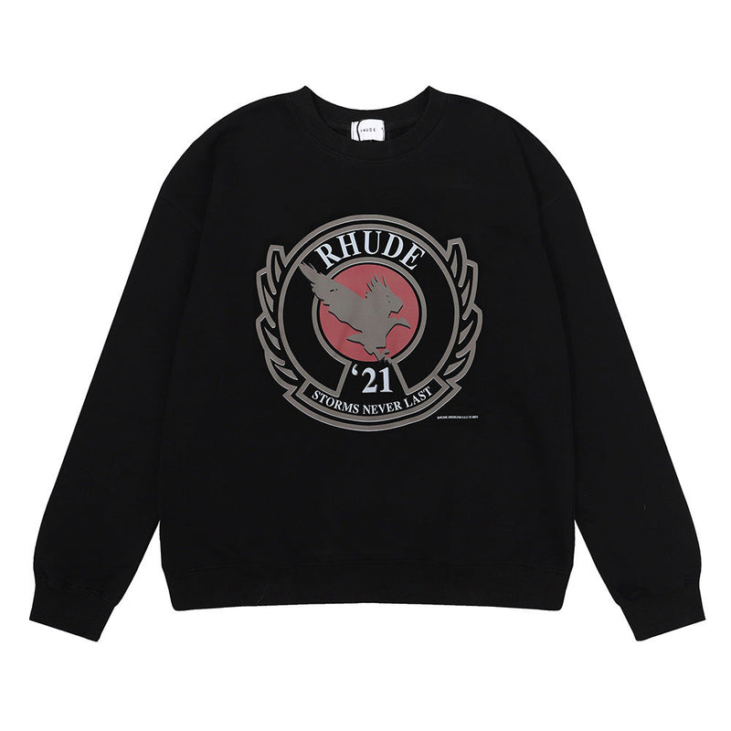 Rhude Hoodie Heavy Weight Cotton Men and Women Couple round Neck Sweater