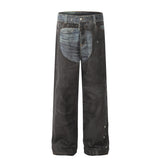 Unisex Pants Vintage Spliced Belt Trim Jeans