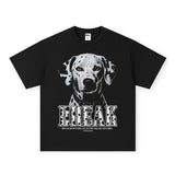 Vintage T-shirts Spotted Dog Cartoon Printed Short Sleeve T-Shirt Cotton