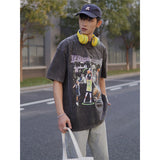 Basket Ball Star T Shirt D'angelo Russell Washed Distressed Printed T-shirt Short Sleeve Vintage Pure Cotton