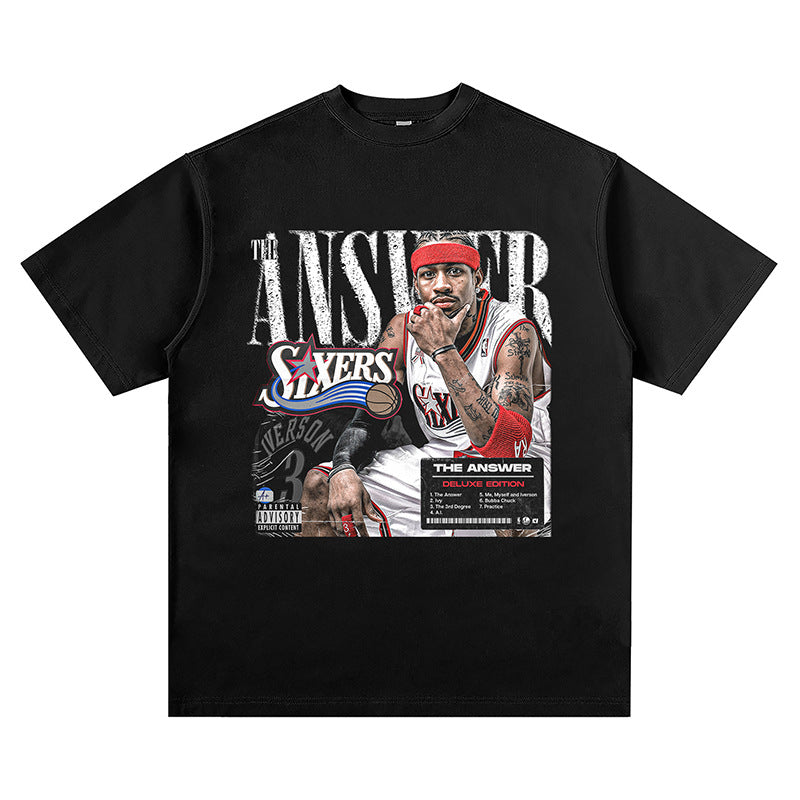 Nba T Shirt Allen Iverson Basketball Character Printed Short Sleeve T-shirt