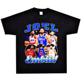 Basket Ball Star T Shirt Basketball Joel Embiid Washed Distressed T-shirt Short Sleeve Loose Retro