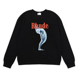 Rhude Hoodie Rhude Tortured Goddess Pure Cotton Terry Hip Hop Men's and Women's Crew Neck Casual Sweatshirt