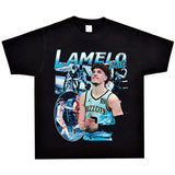 Basket Ball Star T Shirt Washed Distressed Lamelo Ball Printed Short Sleeve T-Shirt Vintage Pure Cotton