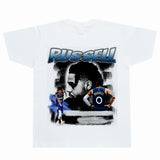 Basket Ball Star T Shirt D'angelo Russell Washed Distressed Printed T-shirt Short Sleeve Vintage Pure Cotton