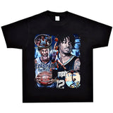 Basket Ball Star T Shirt Basketball Ja Morant Printed Washed Distressed T-Shirt Cotton Short Sleeve Loose