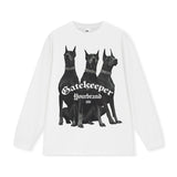 Vintage T-shirts Doberman Street Print Long Short Sleeve T-Shirt Cotton