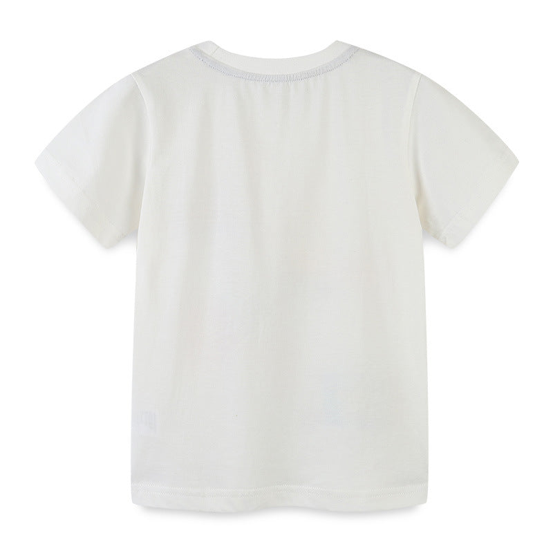 Boy T Shirt Summer Small and Older Children's Short Sleeve T-shirt Knitted Cotton Cartoon round Neck Baby T-shirt