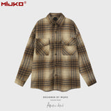 MIJKO Mens Jacket Loose Plaid Unisex Jacket