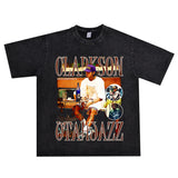 Basket Ball Star T Shirt Basketball Clarkson Washed Distressed Printed American T-shirt Retro Short Sleeve