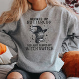 Halloween Cat Buckle Up Butter Cup Print Pullover For Women