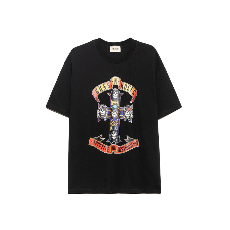 Fog Essentials T Shirts Spring/Summer FOG Skull Rock Band Crew Neck Short Sleeves