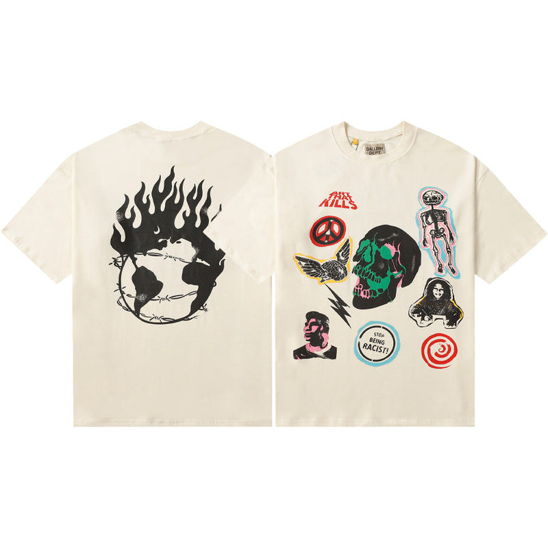 Gallery Dept T-Shirt Hand Painted Ink Splashing Alphabet Washed Retro Short Sleeve T-Shirt