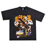 Film Star T Shirt Kelly Oubre Printed T-shirt Short Sleeve Loose Retro Pure Cotton Washed Distressed
