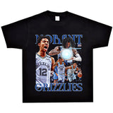 Basket Ball Star T Shirt Basketball Ja Morant Printed Washed Distressed T-Shirt Cotton Short Sleeve Loose