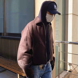 MIJKO Men Jacket Splicing Design Neutral Woolen Unisex Short Jacket