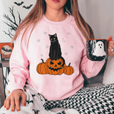 Fashion Halloween Black Cat Pumpkin Print Oversize