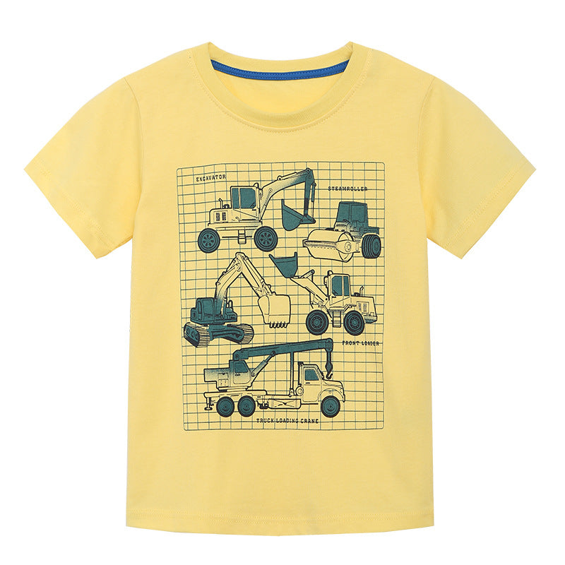 Boy T Shirt T-shirt Summer round Neck Boys' Short Sleeve Bottoming Shirt Knitted Cotton Cartoon Printed Children