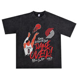 Basket Ball Star T Shirt Damian Lillard Short Sleeve Washed Distressed T-shirt Loose