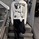 ERD Sweatshirt Printed Pattern Long Sleeve Boxy round Neck T-shirt White