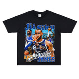 Basket Ball Star T Shirt Lebron James Washed Distressed Street American T-Shirt Loose