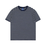 Mariner Shirt Summer Cotton Contrast Color Striped Loose Short Sleeve T-shirt Men's Fashion