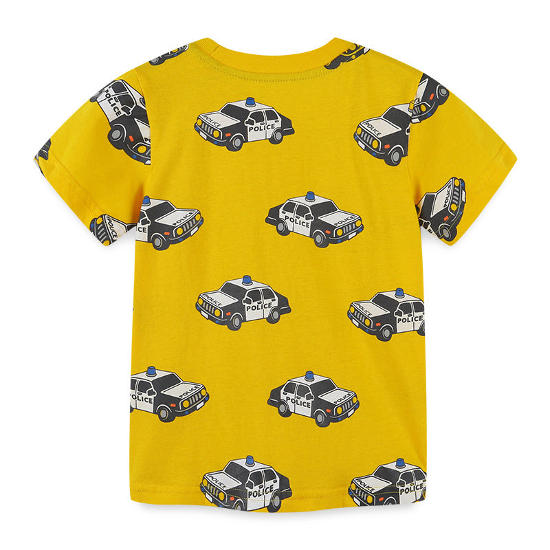 Boy T Shirt Summer Cartoon Printed Short-Sleeved T-shirt Boys' T-shirt Knitted Cotton round Neck
