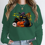 Cat Lover Halloween Ghost Sweatshirts Women Skeleton Black