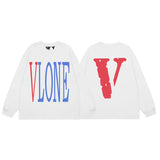 Vlone Sweatshirts Autumn and Winter Blue and Red Big V Letter Crew Neck