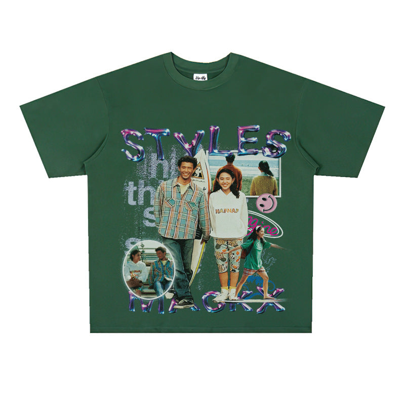 Film Star T Shirt Loose Heavy Crew Neck Street T-shirt