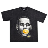 Basket Ball Star T Shirt Lebron James Washed Distressed Street American T-Shirt Loose