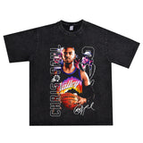 Basket Ball Star T Shirt Basketball Chris Pau Washed Distressed Printed Personalized T-Shirt Retro Short Sleeve