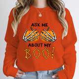 Halloween Pumpkin Ask Me About My Boo Print Round Neck