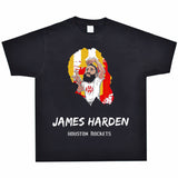 Basket Ball Star T Shirt Basketball Washed Distressed James Harden Printed T-shirt Retro Short Sleeve Cotton