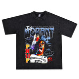 Basket Ball Star T Shirt Basketball Ja Morant Printed Washed Distressed T-Shirt Cotton Short Sleeve Loose