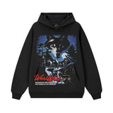 Vintage Hoodie Silver Wolf Night Vintage Printed Hooded Sweater Fall/Winter Crew Neck