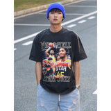 Basket Ball Star T Shirt Basketball Donovan Mitchell Washed Distressed Printed T-shirt Vintage Cotton Short Sleeve