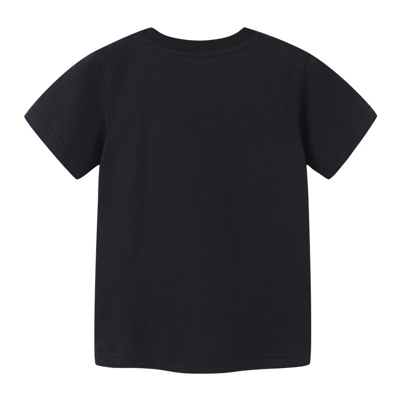 Boy T Shirt Children's Summer Clothing European and American Style Boy's Short-Sleeved T-shirt Cartoon round Neck Printed Children