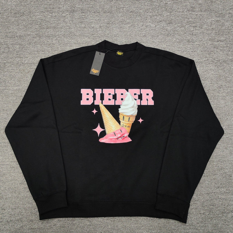 Drew House Sweatshirts Unisex Ice Cream Pattern Fleece Crew Neck Sweater