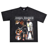 Basket Ball Star T Shirt Basketball Washed Distressed James Harden Printed T-shirt Retro Short Sleeve Cotton