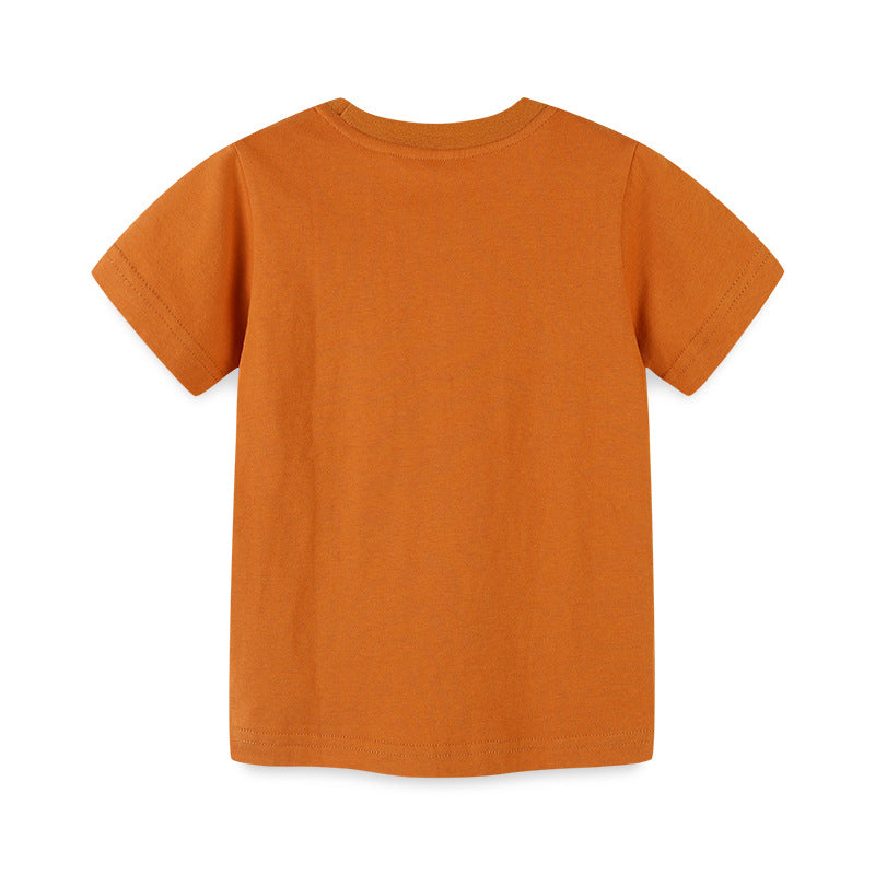 Boy T Shirt T-shirt Knitted Cotton Cartoon Print Fashion round Neck Children's Short Sleeve